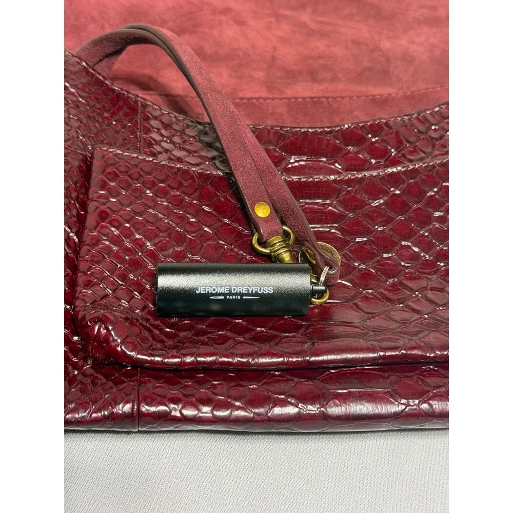 Jerome Dreyfuss LuLu Burgundy Embossed Leather Snakeskin Shoulder Bag Crossbody